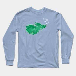 Green Beta Fish Making a Bubble Nest Long Sleeve T-Shirt